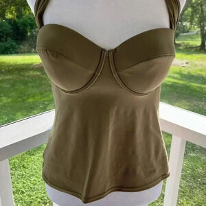 Victoria’s Secret tankini, string bottom  tan swim suit 34D top, Med bottom